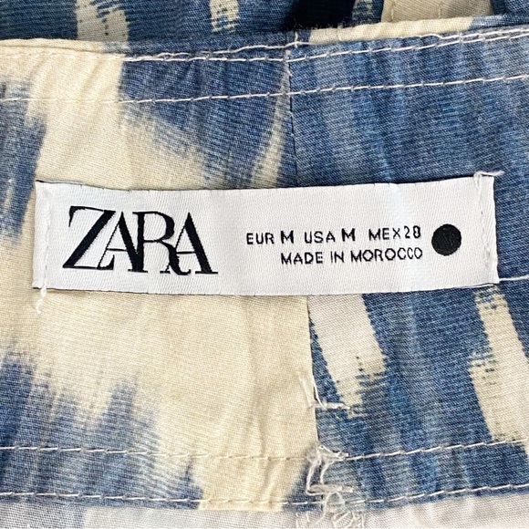 Zara Limited Edition Printed Ramie High Rise Aztec Wide Leg Trouser Pant Blue M - Picture 10 of 10